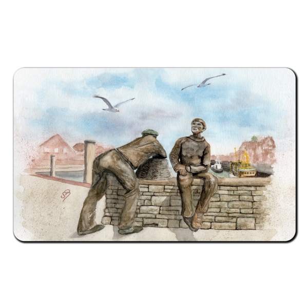 Frühstücksbrettchen Brettchen Aquarell Maritim Kunst Druck Kunstdruck Nordsee Ostfriesland Alt- und Jungfischer Neuharlingersiel