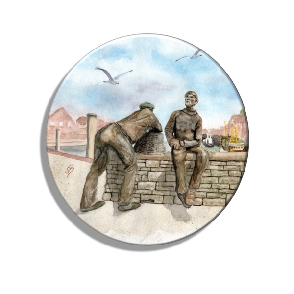 Kühlschrankmagnet m. Flaschenöffner Aquarell Maritim Kunst Druck Kunstdruck Nordsee Ostfriesland Alt- und Jungfischer Neuharlingersiel