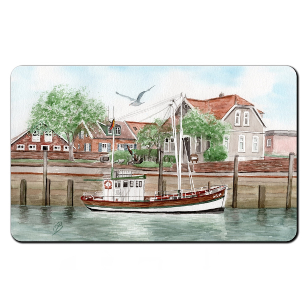 Frühstücksbrettchen Brettchen Aquarell Maritim Kunst Druck Kunstdruck Nordsee Ostfriesland Fischerboot Neuharlingersiel OFL12