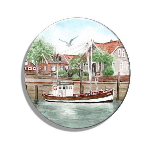 Kühlschrankmagnet m. Flaschenöffner Aquarell Maritim Kunst Druck Kunstdruck Nordsee Ostfriesland Fischerboot Neuharlingersiel OFL12