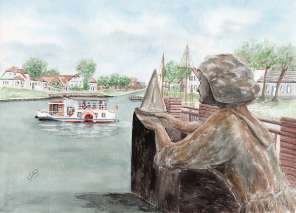 Poster DIN-A3  Watercolor Maritime Art Print North Sea East Friesland Carolinensiel - Caroline with paddle steamer - OFL13