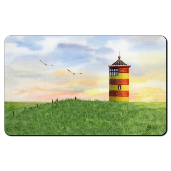Frühstücksbrettchen Brettchen Aquarell Maritim Kunst Druck Kunstdruck Nordsee Ostfriesland Greetsiel Pilsumer Leuchtturm Pilsum Schafe Deich