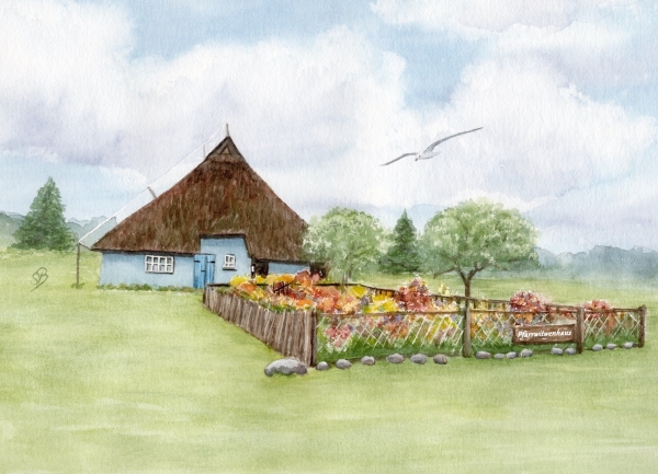Folienmagnet Aquarell Maritim Kunst Druck Kunstdruck Ostsee Pfarrwitwenhaus Mönchgut Rügen