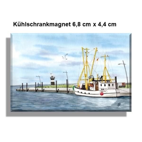 Kühlschrankmagnet Aquarell Maritim Kunst Druck Kunstdruck Dänemark Nordsee Ostsee Fischerboot Kutter Fischkutter Krabbenkutter Claudia Kleiner Preuße Wremen  Meer Boot Möwen