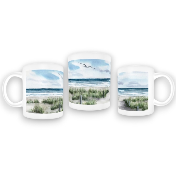 Cup Coffee Cup Mug Way to the Beach Watercolor Maritime Art Print North Sea Baltic Sea Denmark Beach Dunes Sylt