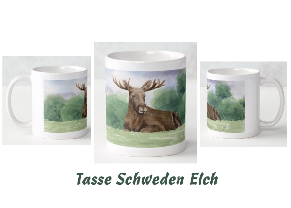 Tasse Becher Kaffeebecher Aquarell Kunst Druck Kunstdruck Schweden Sweden Sverige Elch