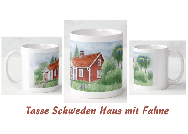 Tasse Becher Kaffeebecher Aquarell Kunst Druck Kunstdruck Schweden Sweden Sverige Schären Haus Inseln See