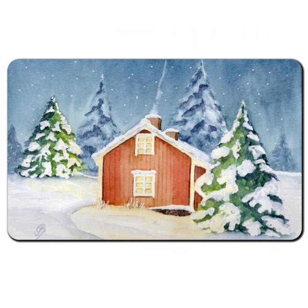 Frühstücksbrettchen Brettchen Aquarell Kunst Druck Kunstdruck Schweden Sweden Sverige Haus im Winter Winterhaus Schnee Wald