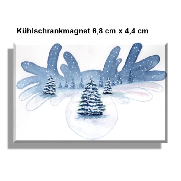Kühlschrankmagnet  Aquarell Kunst Druck Kunstdruck Schweden Sweden Sverige Elch Winterelch Winter Schnee