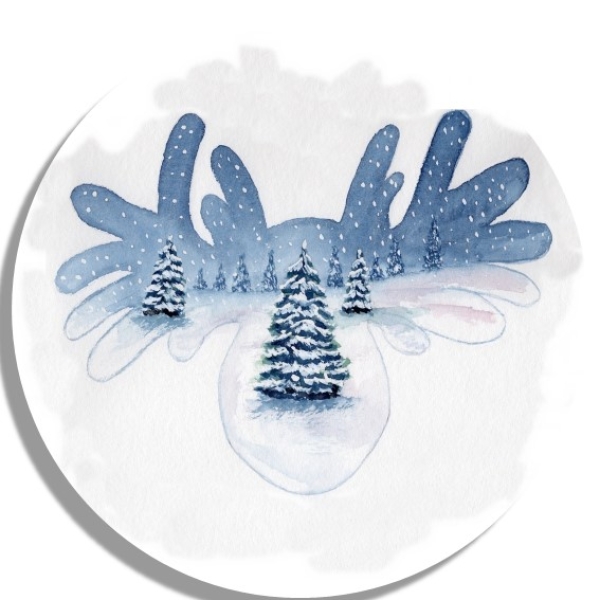 Coasters glass coasters 9,5 x  9,5 cm watercolor art print Sweden Sverige moose winter snow