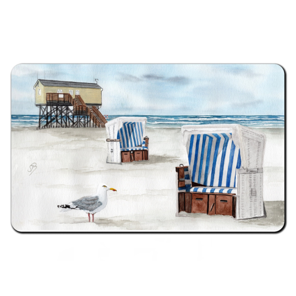 Breakfast Board Watercolor Maritime Art Print North Sea St. Peter Ording SPO Westerhever Pile Construction Ocean Beach