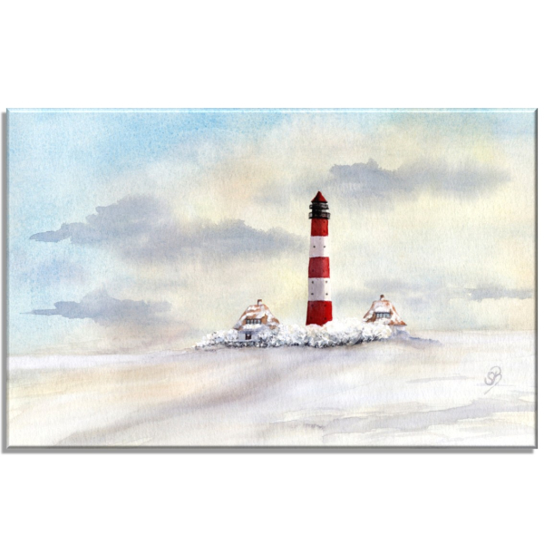 Leinwand 40 x 30 cm Keilrahmen Canvas-Leinen  Aquarell Maritim Kunst Druck Kunstdruck Nordsee St. Peter Ording SPO Westerhever Leuchtturm Meer Strand