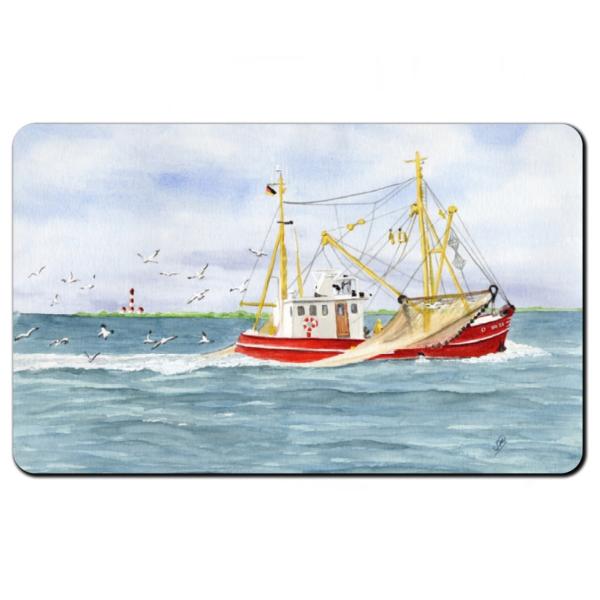 Breakfast board   Watercolor Maritime Art Print Denmark North Sea Baltic Sea Fishing boat  fisherboat cutter Seagulls