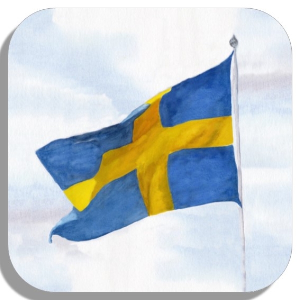 Coasters glass coasters 9,5 x  9,5 cm Watercolor Maritime Art Print Flag of Sweden - SW11