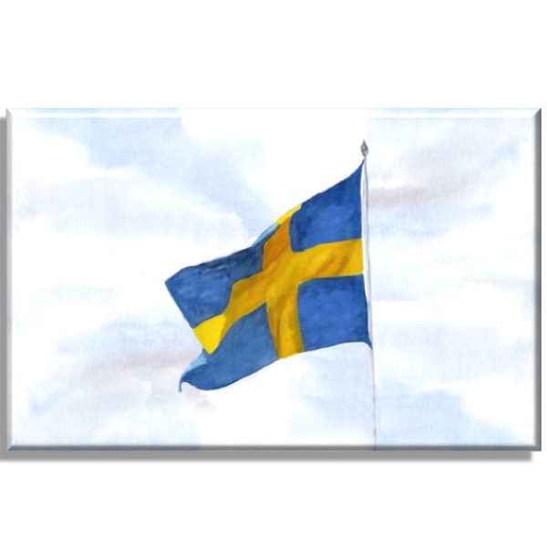 Leinwand 30 x 20 cm Keilrahmen Canvas-Leinen Aquarell Maritim Kunst Druck Kunstdruck Nordsee Flagge Schweden - SW11