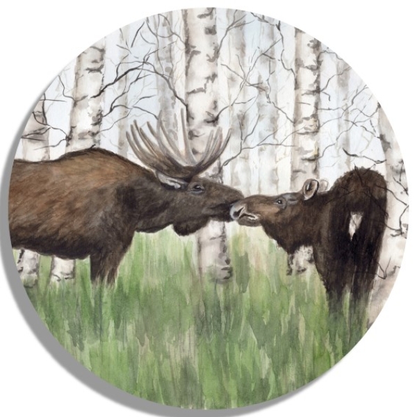 Untersetzer Glasuntersetzer rund 9,5 cm  Aquarell Kunst Druck Kunstdruck Schweden Sweden Sverige Elch