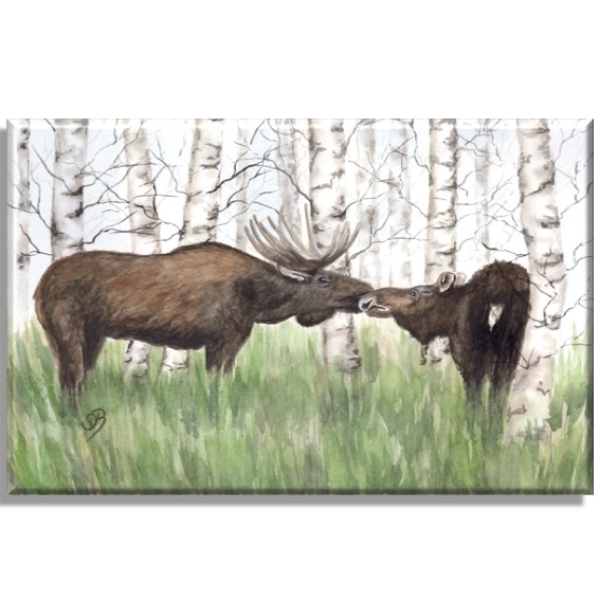 Stretcher frame canvas 30 x 20 cm linen  watercolor art print Sweden Sverige moose