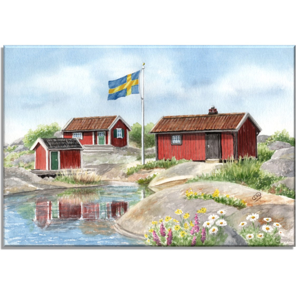 Stretcher frame canvas 40 x 30 cm watercolor art print Norway Norge Icefjord Fjord Glacier House by the lakeStretcher frame canvas 40 x 30 cm  watercolor art print Sweden Sverige house in the archipelago by the lake island