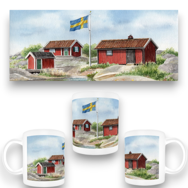 Cup Coffee Cup Mug  watercolor art print Norway Norge Icefjord Fjord Glacier House by the lakeCup Coffee Cup Mug watercolor art print Sweden Sverige house in the archipelago by the lake island