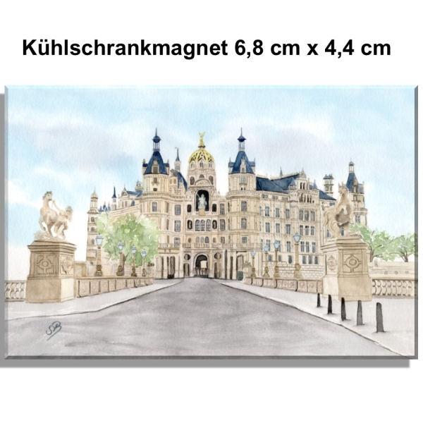 Kühlschrankmagnet  Aquarell Maritim Kunst Druck Kunstdruck Ostsee Schweriner Schloss  - Schlossgarten Ansicht - SCH2