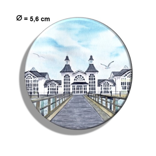 Kühlschrankmagnet m. Flaschenöffner Aquarell Maritim Kunst Druck Kunstdruck Ostsee Rügen Seebrücke Sellin Brücke Steg