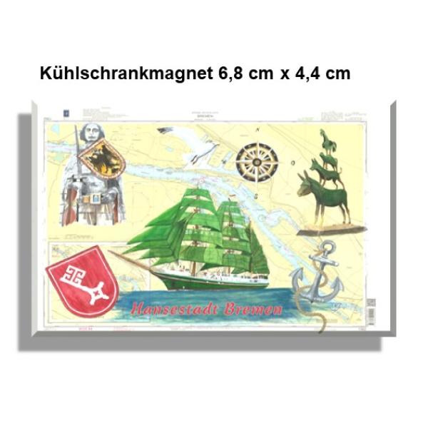 Kühlschrankmagnet Aquarell Maritim Kunst Druck Kunstdruck Bremen Bremer Seekarte Nordsee Weser Schiff