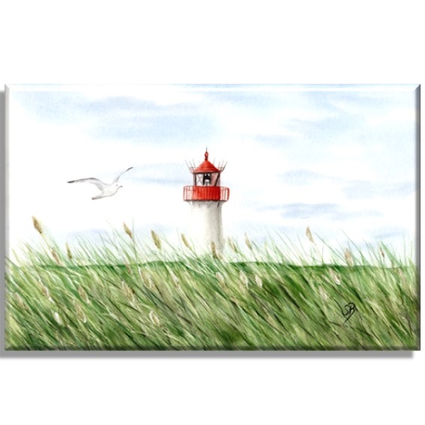 Leinwand 30 x 20 cm Keilrahmen Canvas-Leinen Aquarell Kunst Maritim Druck Kunstdruck Leuchtturm List Sylt Nordsee Meer Strand Dünen