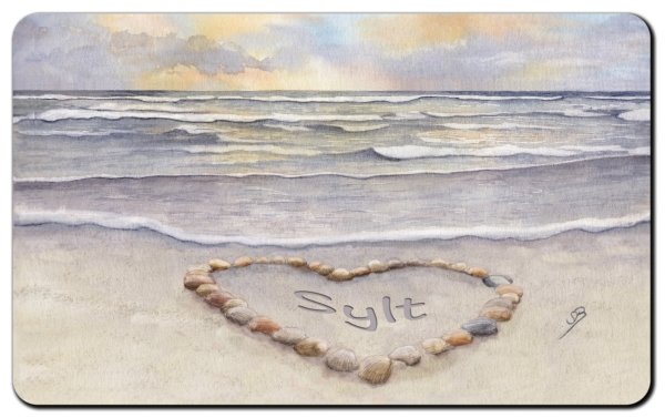 Breakfast board Sunset beach with shell heart - Sylt19 - lettering of your choice possible.