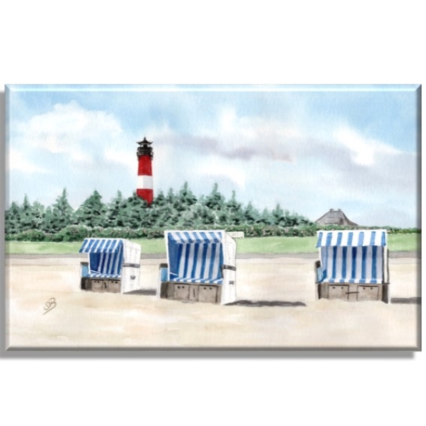 Leinwand 30 x 20 cm Keilrahmen Canvas-Leinen Aquarell Kunst Maritim Druck Kunstdruck Leuchtturm Hörnum Sylt Nordsee Meer Strand Dünen