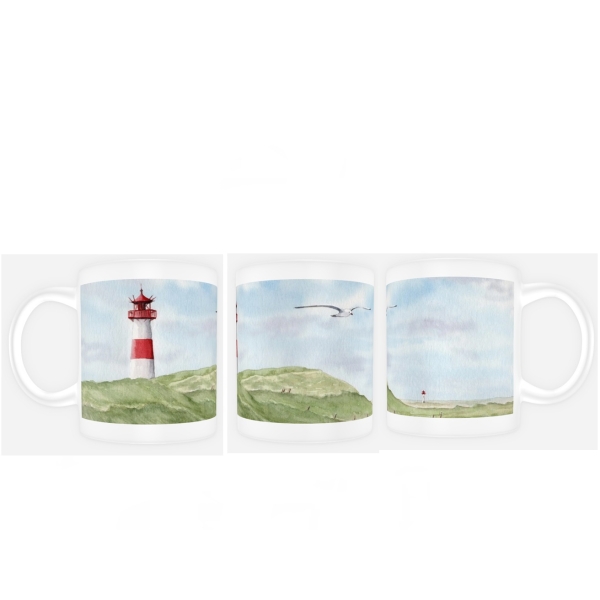 Cup Coffee Cup Mug Watercolor Maritime Art Print Lighthouse List Sylt North Sea Dunes Beach