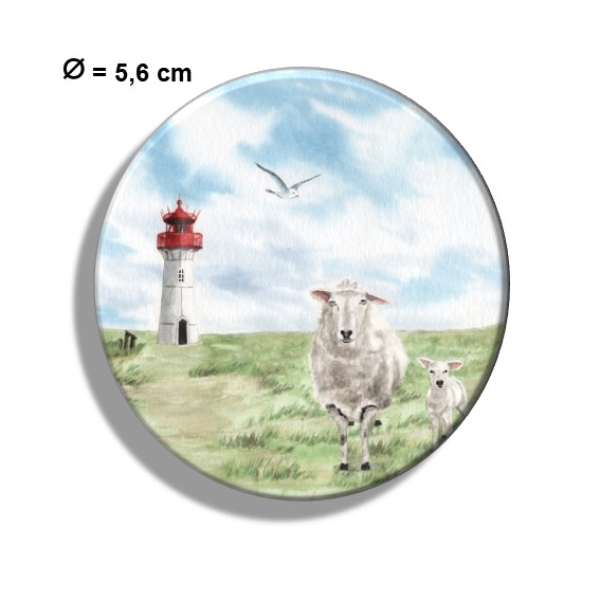 Kühlschrankmagnet m. Flaschenöffner  Aquarell Kunst Maritim Druck Kunstdruck Leuchtturm List Sylt Nordsee Meer Strand Dünen Schafe