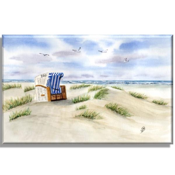 Leinwand 30 x 20 cm Keilrahmen Canvas-Leinen Aquarell Maritim Kunst Druck Kunstdruck Dänemark Nordsee Ostsee Strandkorb Düne Dünen Sylt Meer Möwe Strand