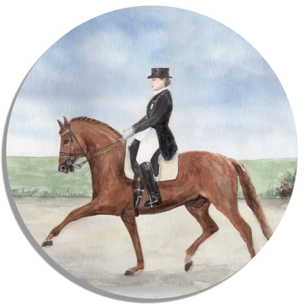 Untersetzer Glasuntersetzer rund 9,5 cm   Aquarell Kunst Druck Kunstdruck Pferd - Dressurreiten