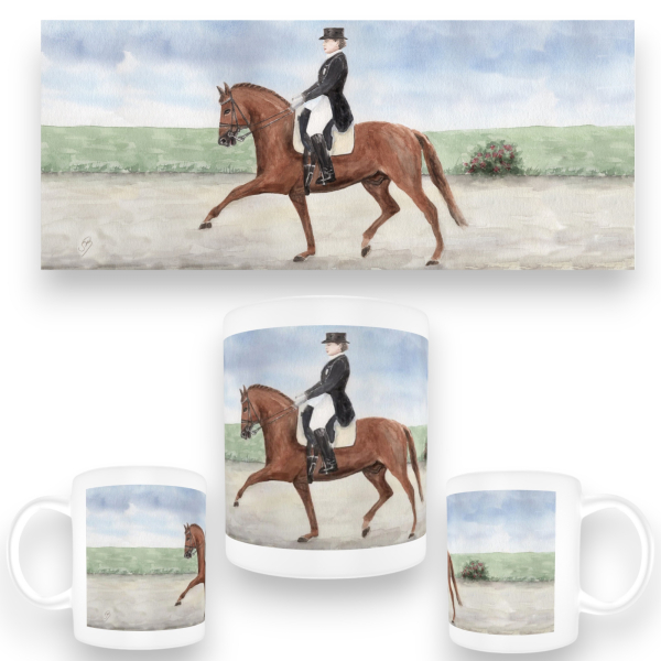 Tasse Becher Kaffeebecher  Aquarell Kunst Druck Kunstdruck - Pferd - Dressurreiten