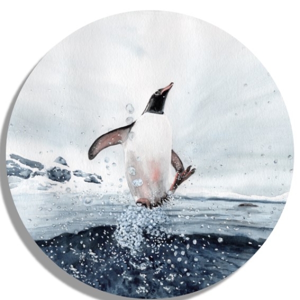 Untersetzer Glasuntersetzer rund 9,5 cm   Aquarell Kunst Druck Kunstdruck Pinguin