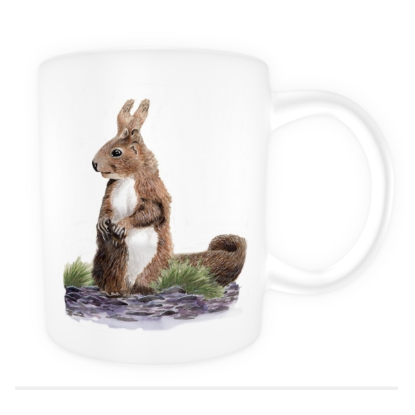 Tasse Becher Kaffeebecher  Aquarell Kunst Druck Kunstdruck Eichhörnchen