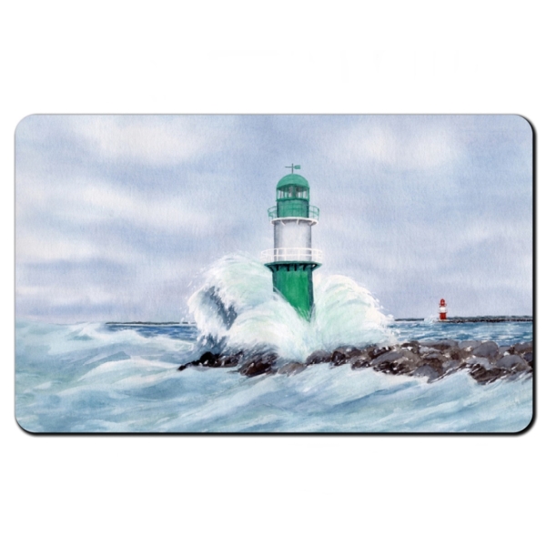 Frühstücksbrettchen Brettchen Aquarell Maritim Kunst Druck Kunstdruck Ostsee Leuchtturm Warnemünde Westmole grün Mole Molenfeuer  Rostock