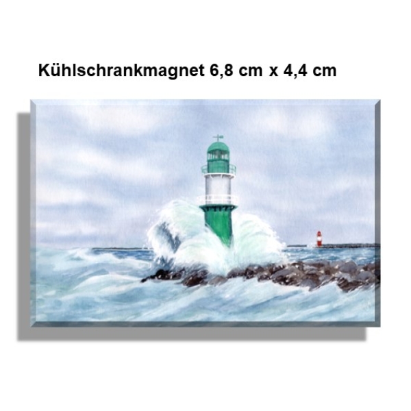 Fridge magnet  Watercolor Maritime Art Print Baltic Sea lighthouse Warnemünde Rostock mole westmole green
