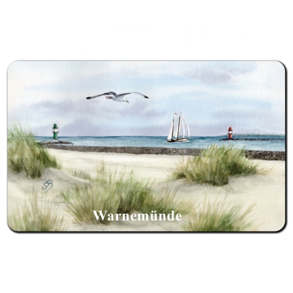 Frühstücksbrettchen Brettchen Aquarell Maritim Kunst Druck Kunstdruck Ostsee Leuchtturm Warnemünde West- und Ostmole Rostock