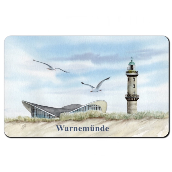 Frühstücksbrettchen Brettchen Aquarell Maritim Kunst Druck Kunstdruck Ostsee Leuchtturm Warnemünde Rostock Teepott Möwen WA11AC