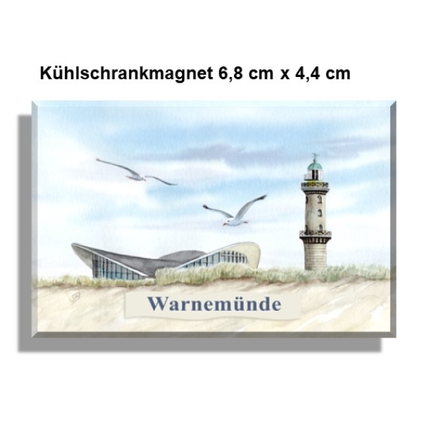 Kühlschrankmagnet  Aquarell Maritim Kunst Druck Kunstdruck Ostsee Leuchtturm Warnemünde Rostock Teepott Möwen WA11