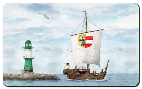 Frühstücksbrettchen Brettchen Warnemünde Westmole grün mit Kogge - WA14