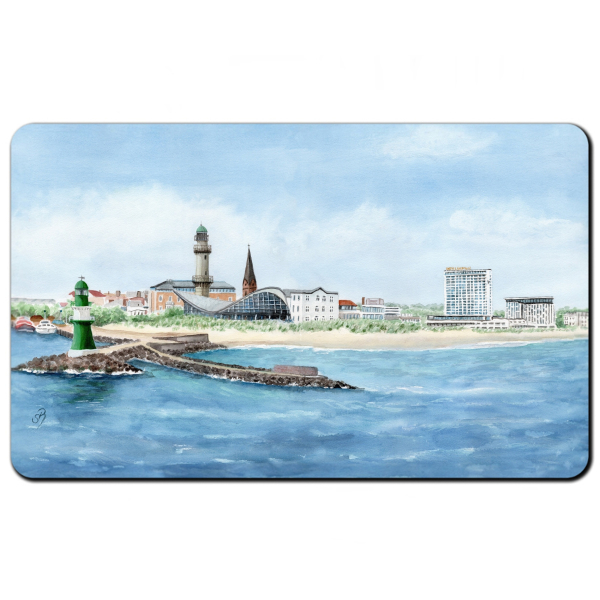 Breakfast Board  Watercolor Maritime Art Print Baltic Sea lighthouse Warnemünde - Panorama - WA15