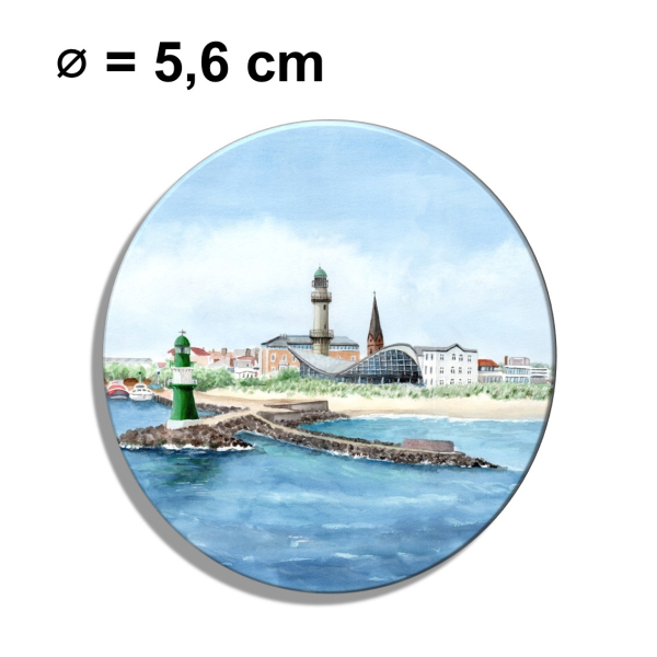 Fridge magnet with bottle opener Watercolor Maritime Art Print Baltic Sea lighthouse Warnemünde - Panorama - WA15