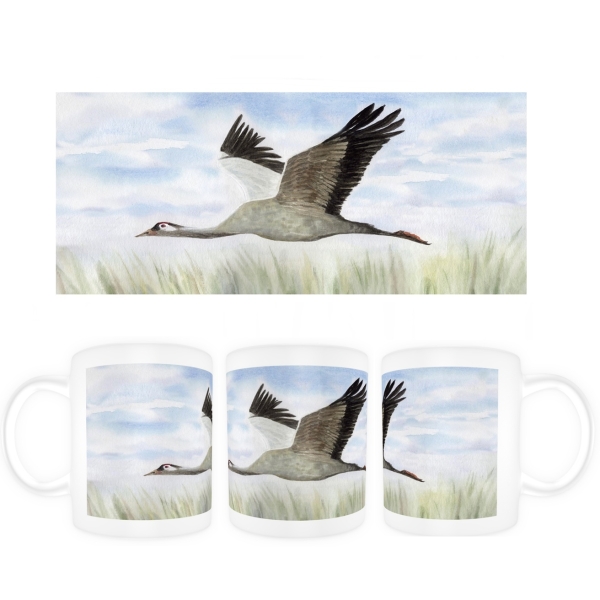 Cup Coffee Cup Mug  Watercolor Maritime Art Print Baltic Sea Crane in flight Baltic Sea Darß Zingst