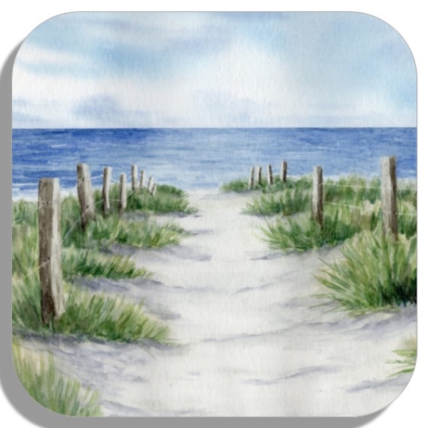 Untersetzer Glasuntersetzer 9,5 x 9,5 cm Strandweg Aquarell Maritim Kunst Druck Kunstdruck Dänemark Nordsee Ostsee Dünen Meer Strand Sylt