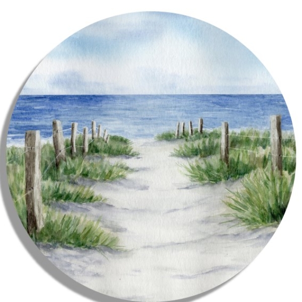 Untersetzer Glasuntersetzer rund 9,5 cm Strandweg Aquarell Maritim Kunst Druck Kunstdruck Dänemark Nordsee Ostsee Dünen Meer Strand Sylt