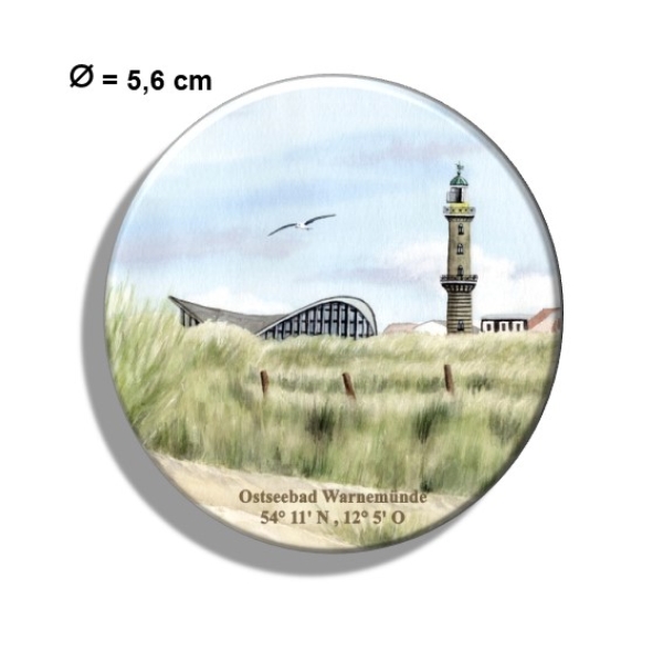 Kühlschrankmagnet m. Flaschenöffner Aquarell Maritim Kunst Druck Kunstdruck Ostsee Leuchtturm Warnemünde Rostock Teepott Düne WA9