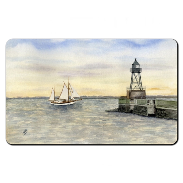 Frühstücksbrettchen Brettchen Aquarell Maritim Kunst Druck Kunstdruck Nordsee Wilhelmshaven Leuchtturm Mole Molenfeuer
