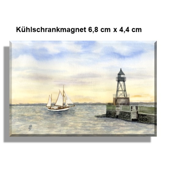 Kühlschrankmagnet Aquarell Maritim Kunst Druck Kunstdruck Nordsee Wilhelmshaven Leuchtturm Mole Molenfeuer